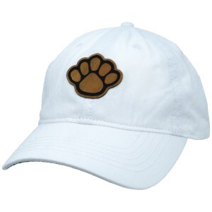 women's white hat with bamboo paw print
